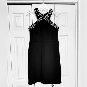 Spense Black Strapless Dress with Gold Accents